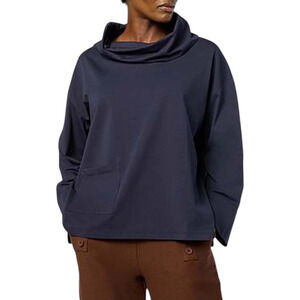 WynneLayers Women's Cotton Curved Hem Cowl Neck Top Navy - Regular